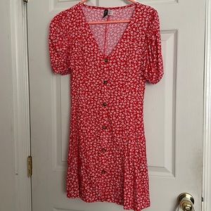 H&M Puff Sleeve Floral Red Dress